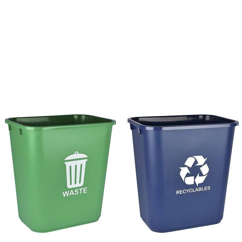 Acrimet Wastebasket Bin for Recycling and Waste, 6.75 Gallon/ 27 Quart/ 24 Liter (Plastic) (Green and Blue) (Set of 2) - Image 1